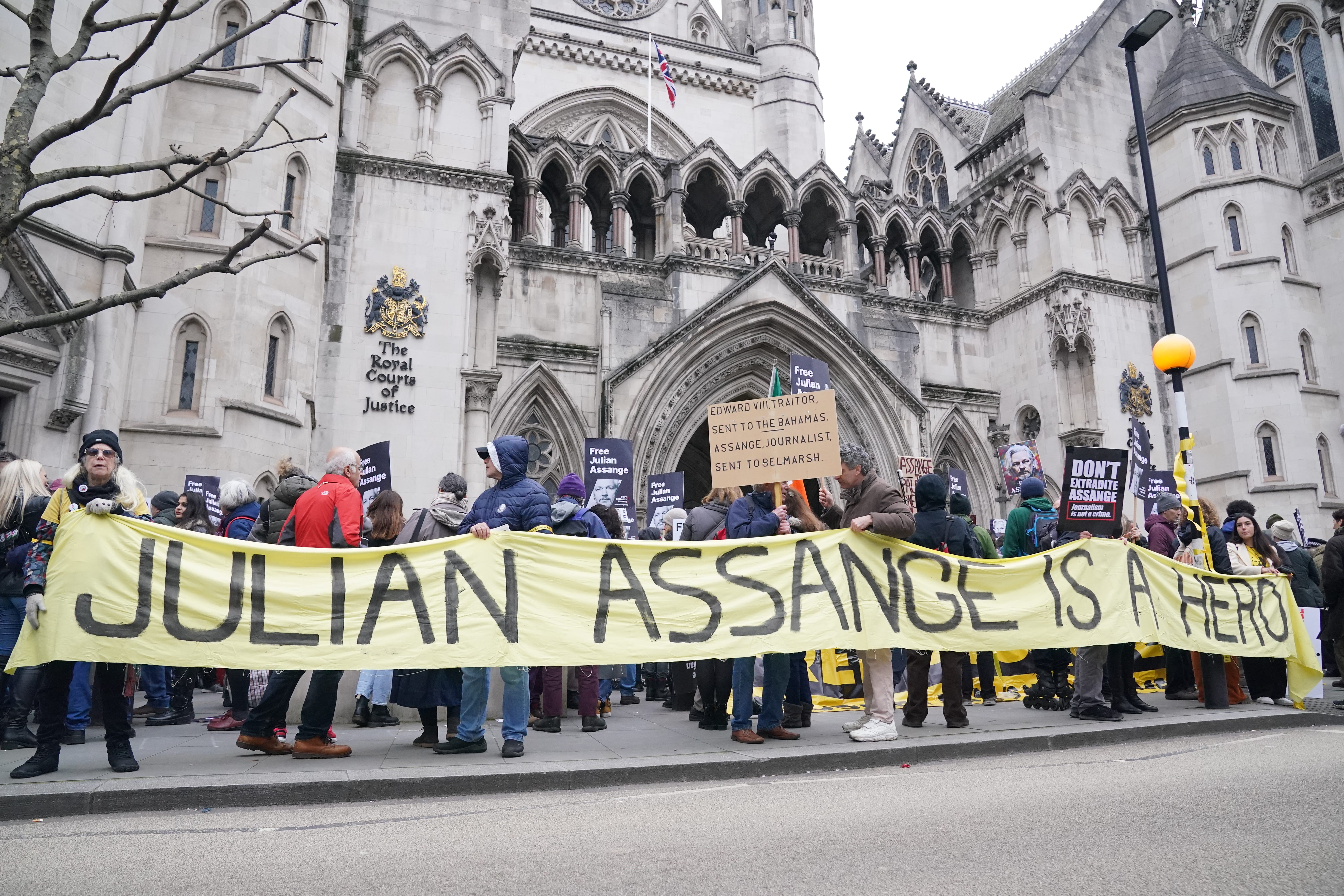 Supporters outside the Royal Courts of Justice in London in February during the two-day hearing