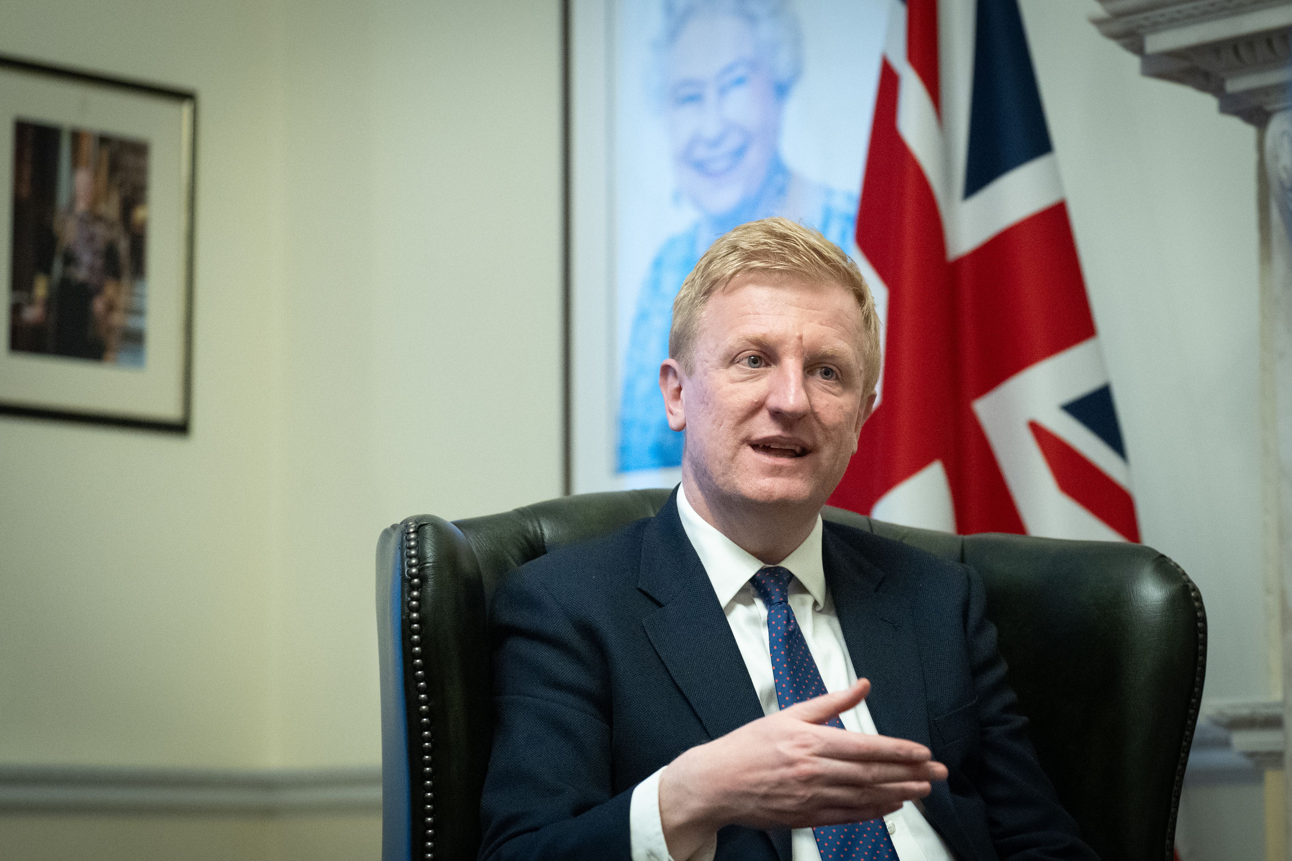 Deputy Prime Minister Oliver Dowden speaking in Whitehall after a statement to Parliament (Stefan Rousseau/PA)