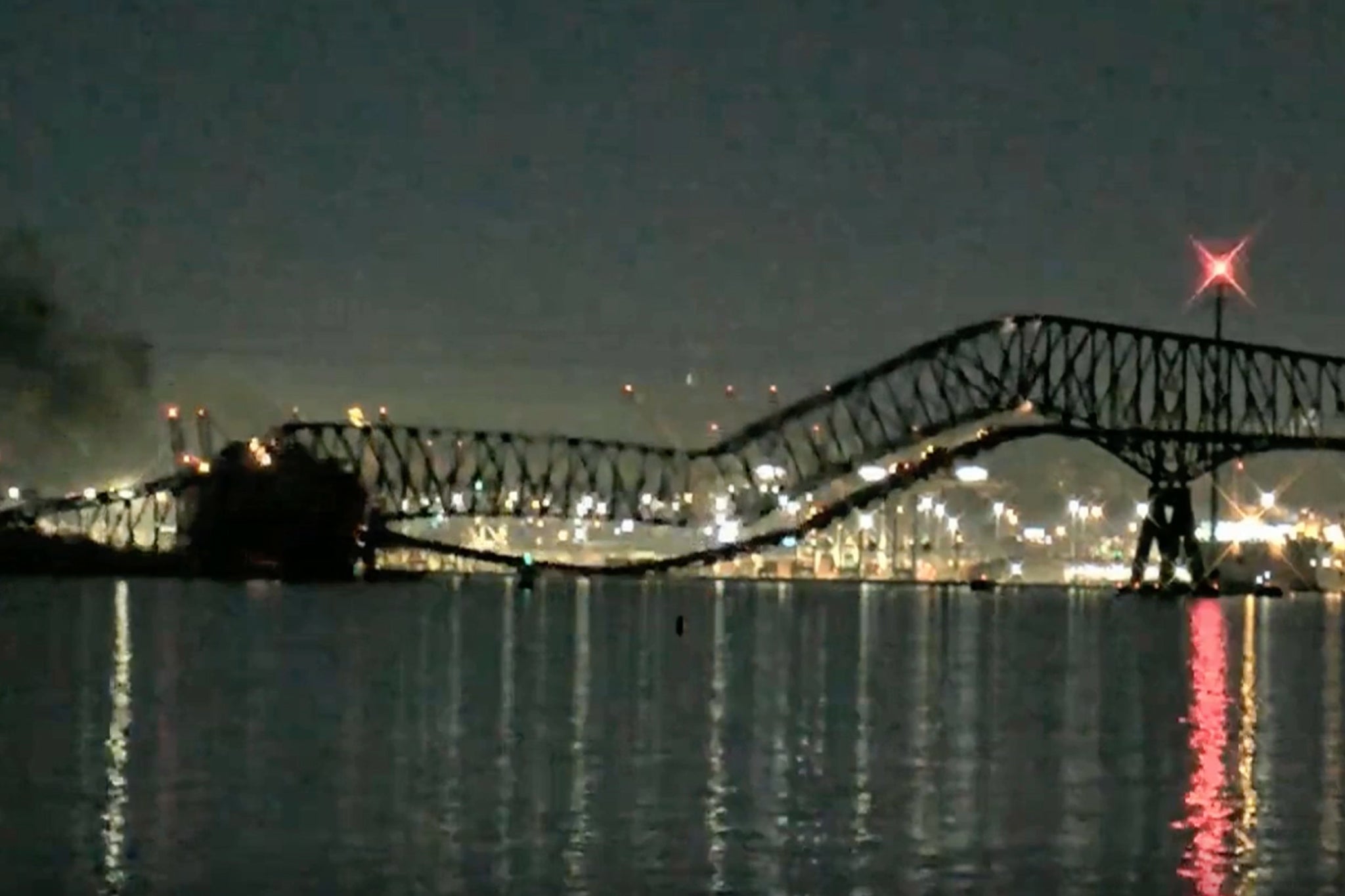 <p>The Francis Scott Key Bridge in Baltimore was struck by a boat in the early hours of Friday </p>