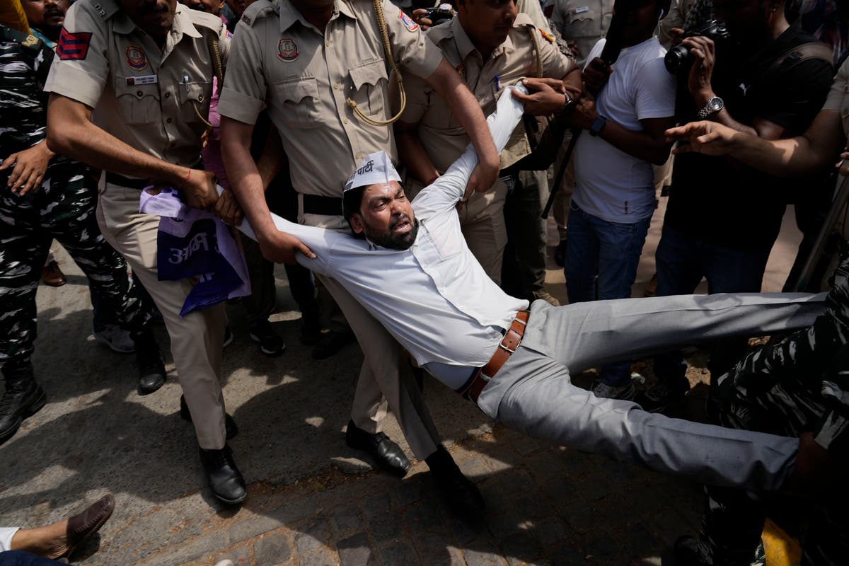 Indian police detain dozens of protesters demanding release of top opposition leader Arvind Kejriwal