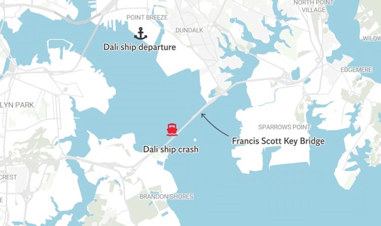 Map of Baltimore bridge collapse