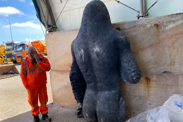 <p>Gary the gorilla was found cut in half, with the front half of the statue still missing</p>