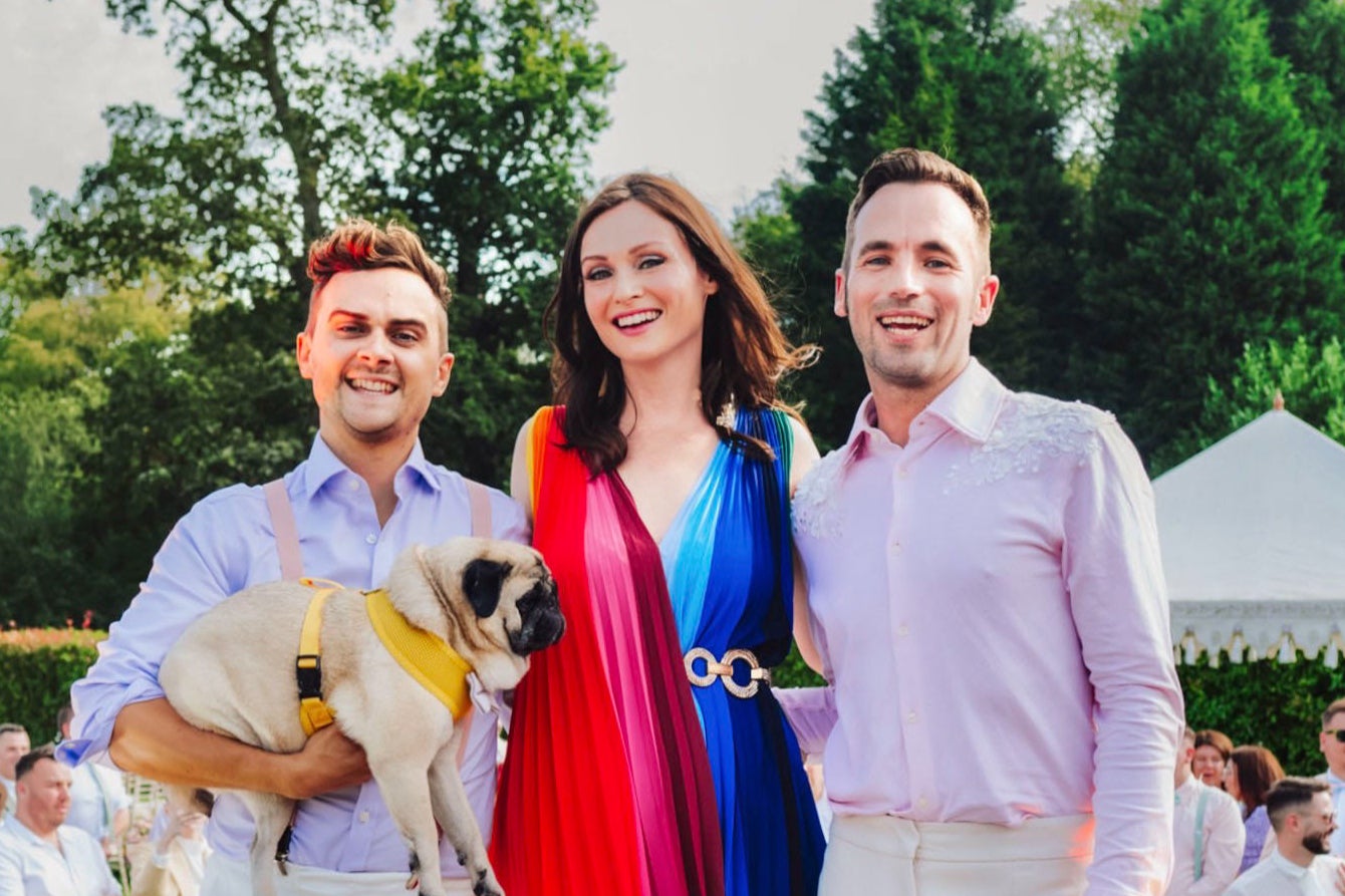 Sophie Ellis-Bextor with the happy couple Dan and Adam