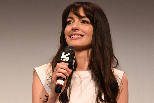 <p>Anne Hathaway speaking at the world premiere for ‘The Idea of You’ film  </p>