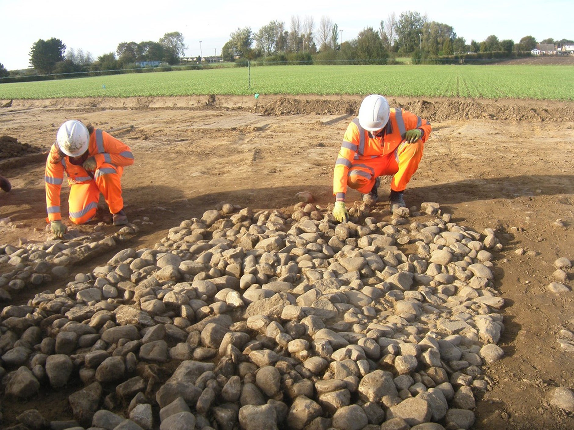 Staff investigating Roman Road foundations at Yorkshire Water's Full Sutton works