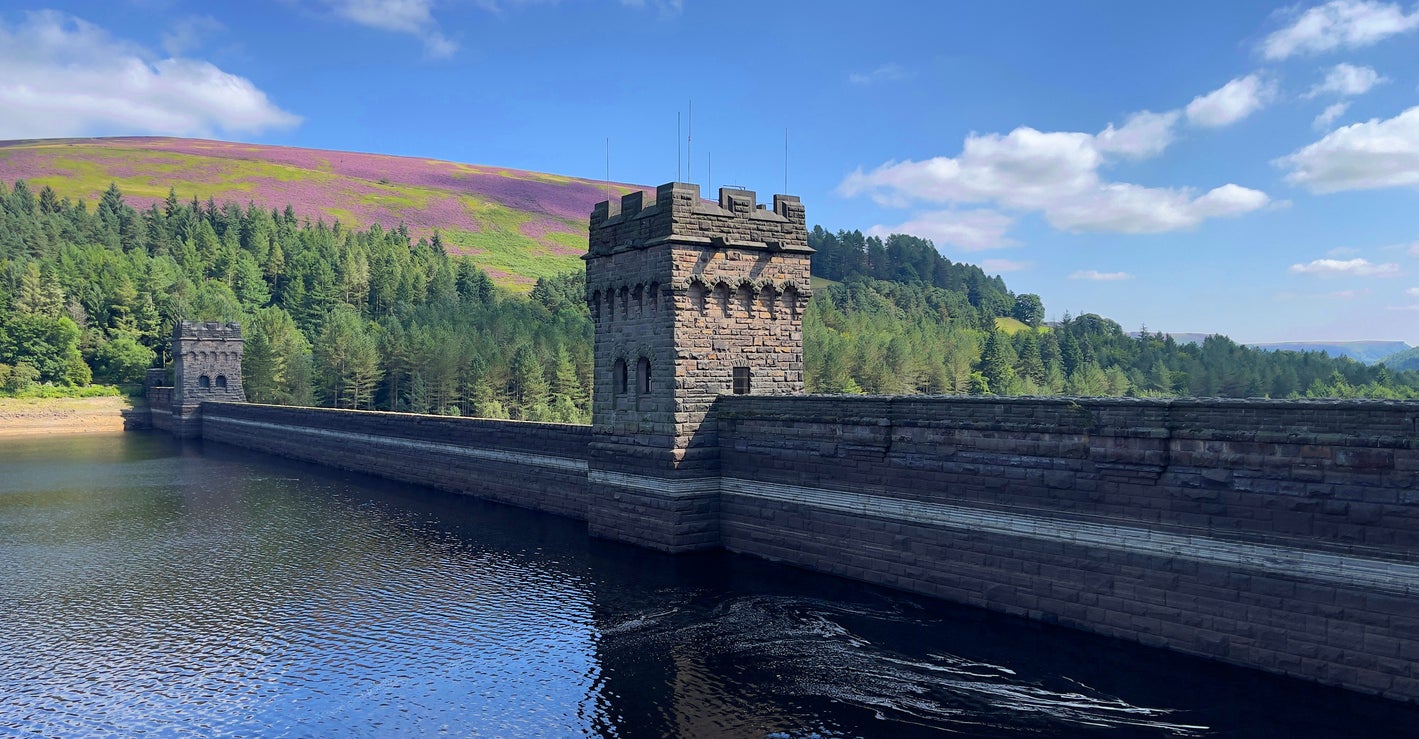 A view of the dam at the Derwent Reservoir