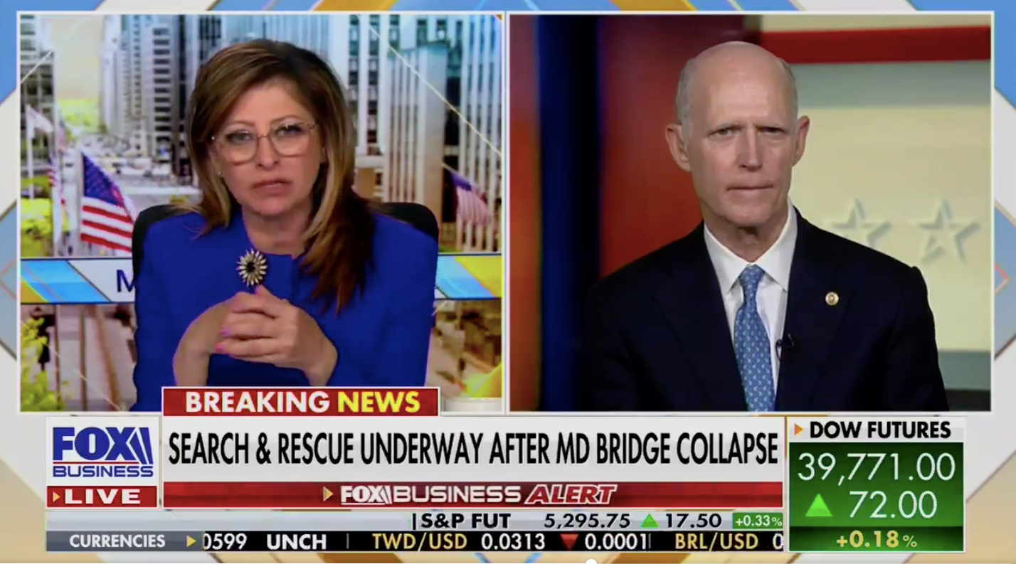 Fox News host Maria Bartiromo and Senator Rick Scott