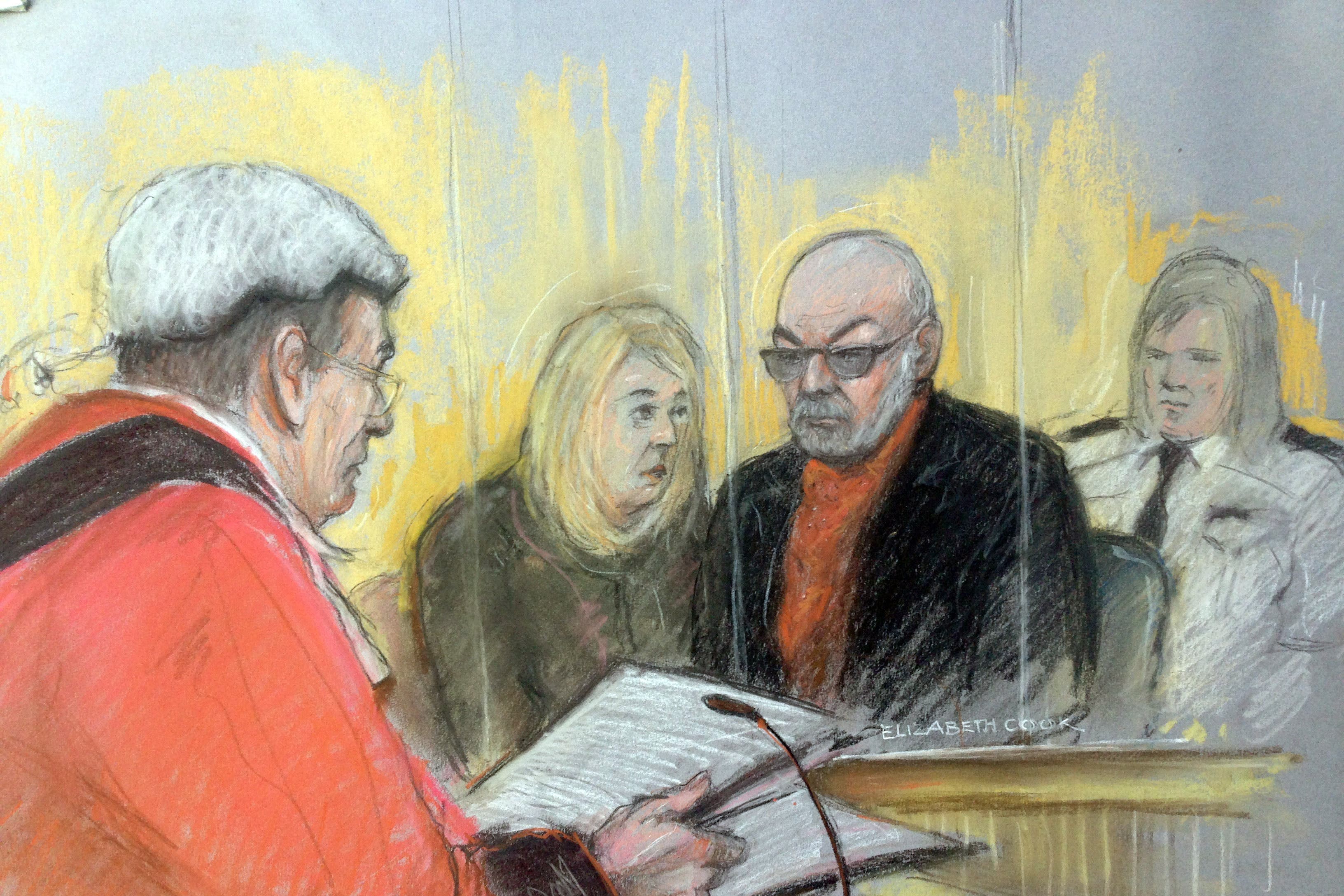 Court artist sketch of former glam rock singer Gary Glitter who was jailed for16 years for sexually abusing three schoolgirls