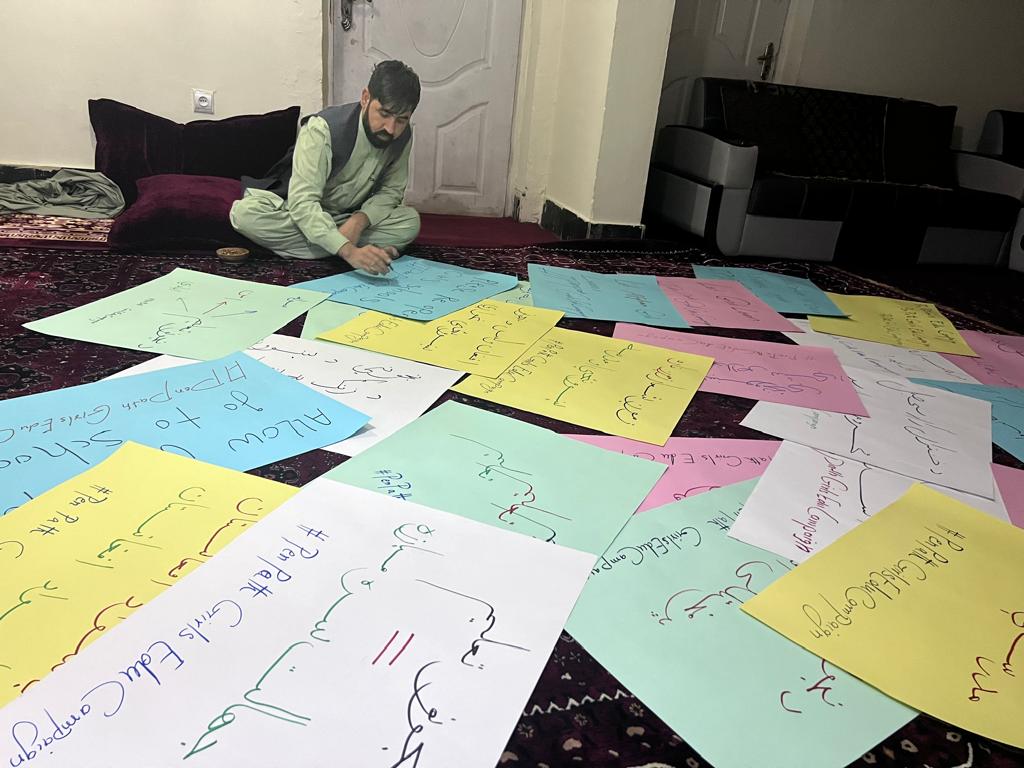 The activist preparing posters for his girls’ education campaign in Afghanistan