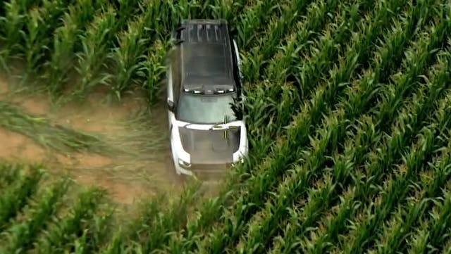 <p>Drunk father and son plough stolen car through corn fields moments before killing woman.</p>