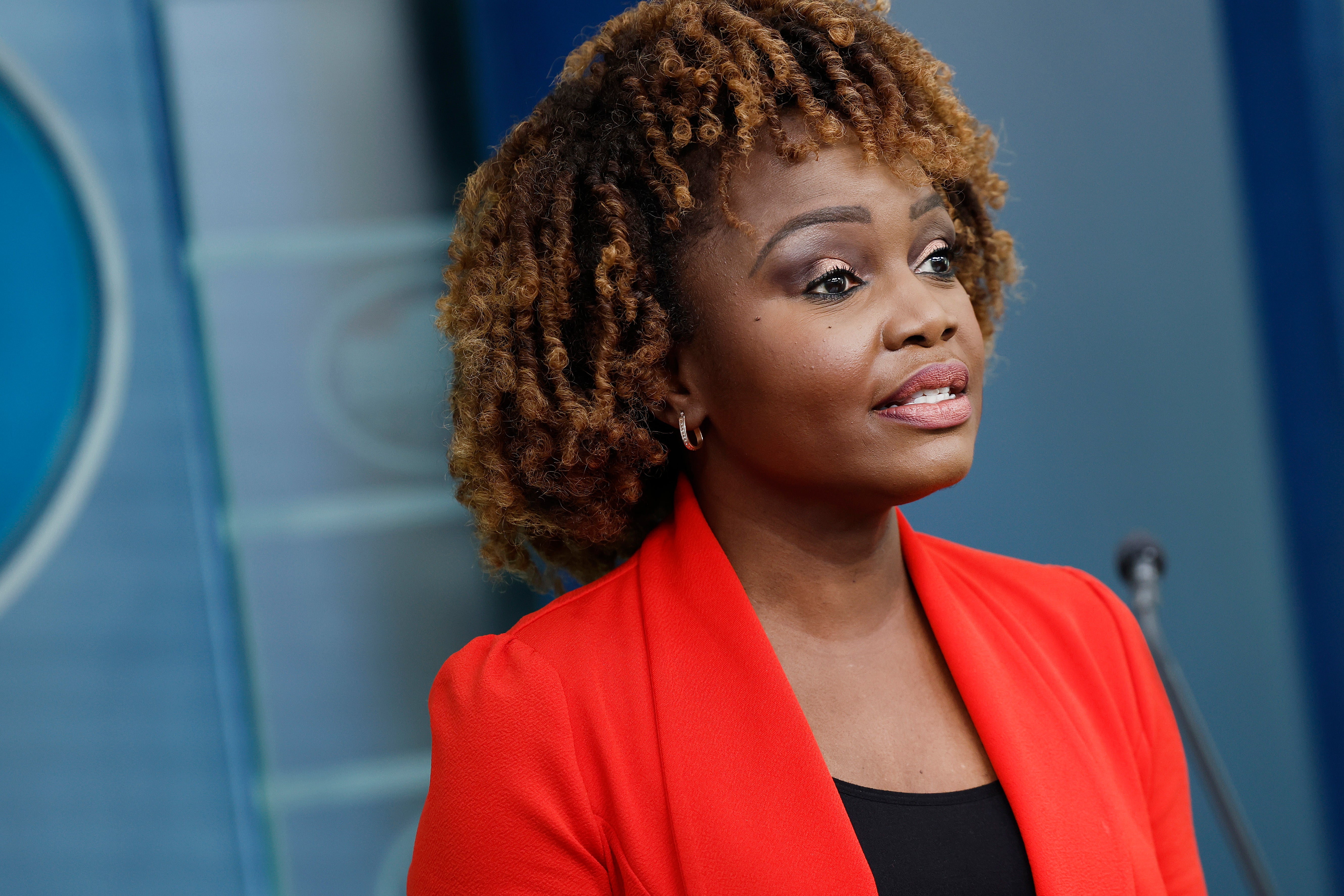 Karine Jean-Pierre speaks during a daily news briefing on 25 March