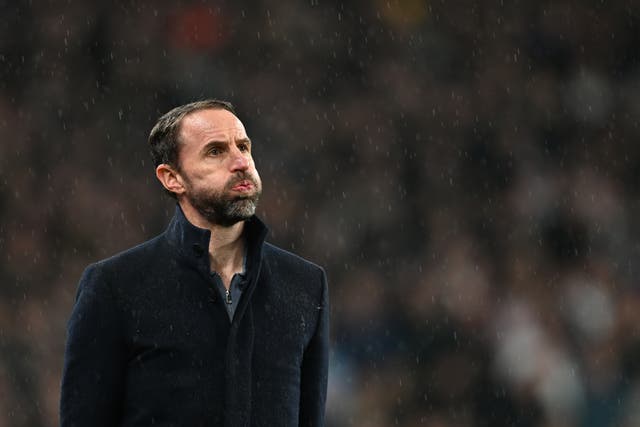 <p>Gareth Southgate, manager of England looks dejected during the international friendly match between England and Belgium at Wembley Stadium</p>