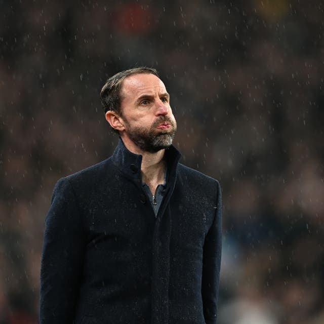 <p>Gareth Southgate, manager of England looks dejected during the international friendly match between England and Belgium at Wembley Stadium</p>