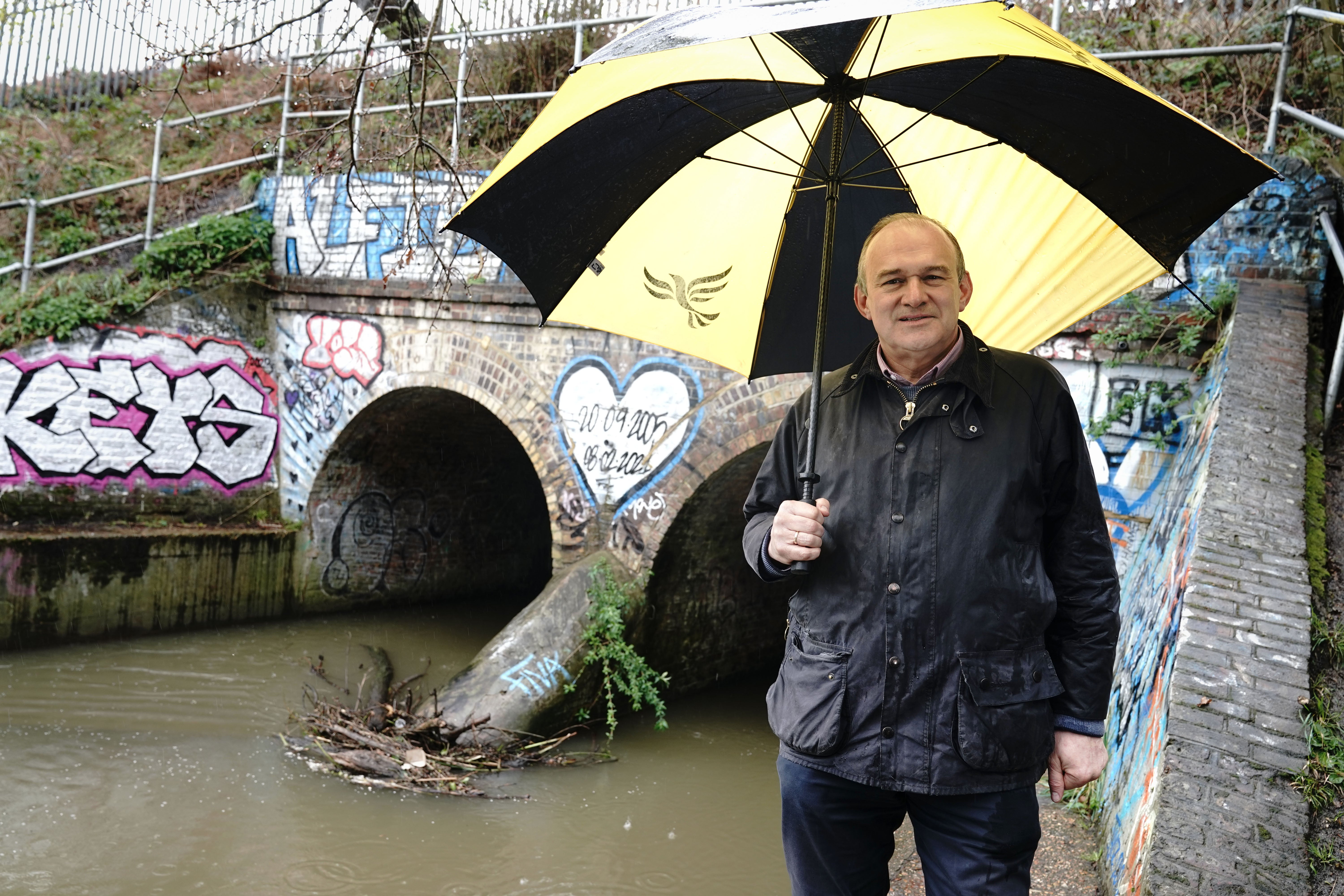 Liberal Democrat leader Ed Davey by the Hogsmill River in Berrylands, southwest London