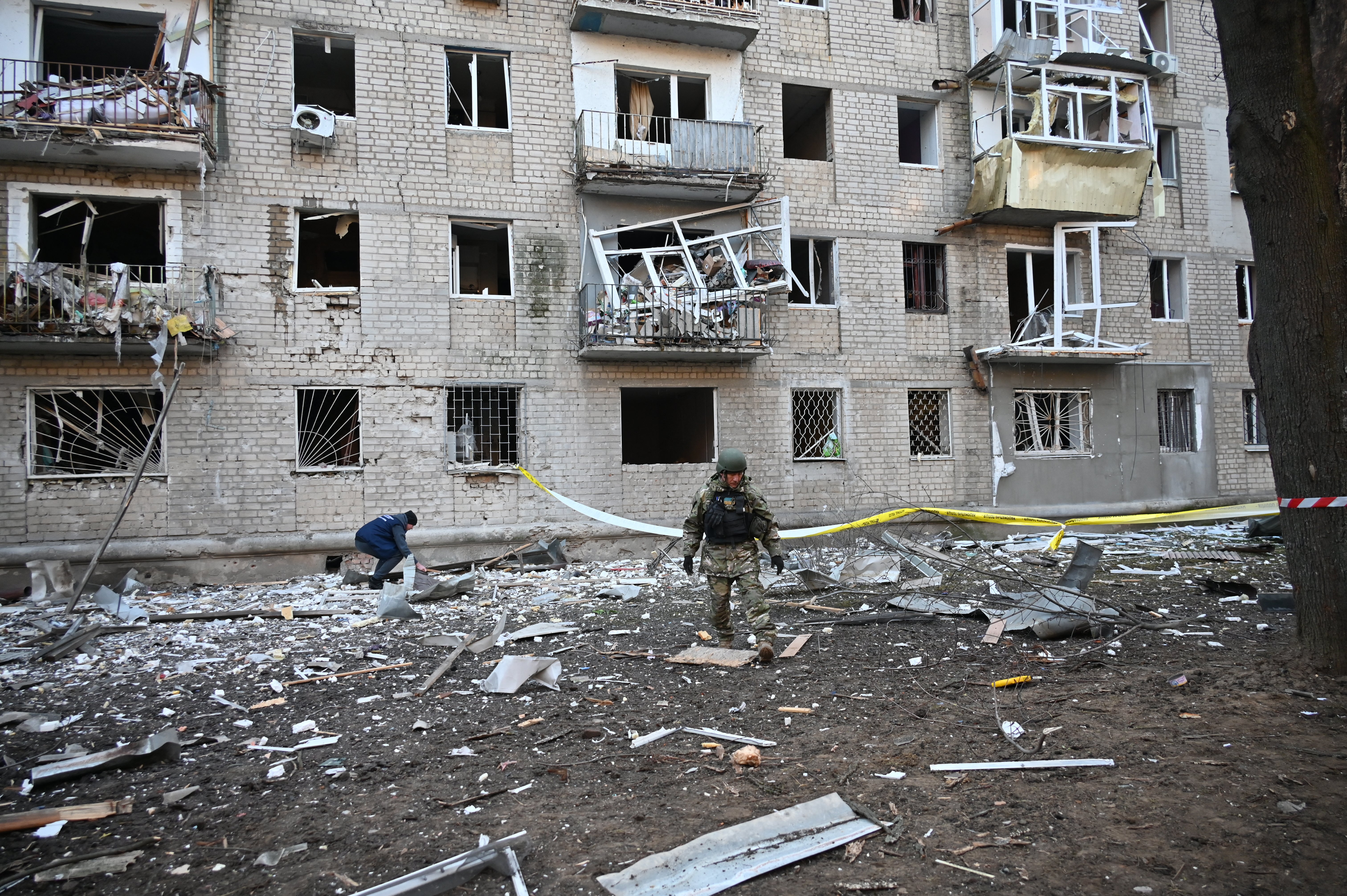 A building in Kharkiv on Wednesday damaged by a Russian drone strike