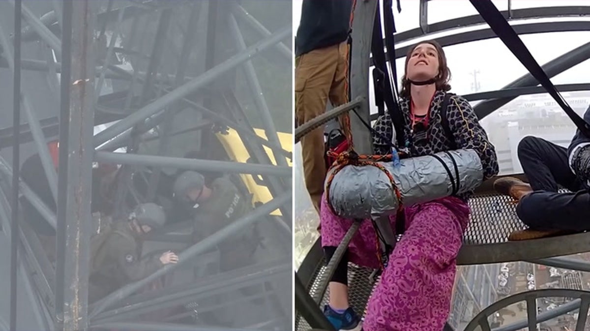 Two activists tape themselves to 250ft crane in Atlanta ‘Cop City’ protest