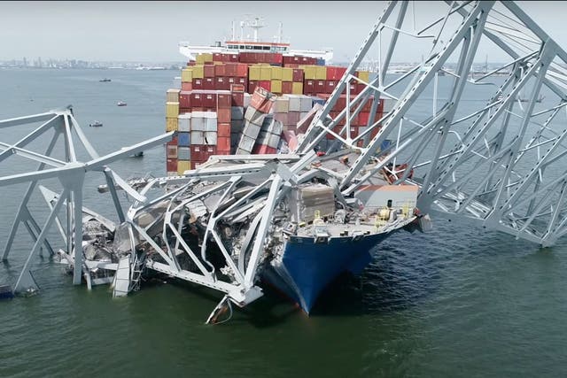 <p>The cargo ship <em>Dali </em>crashed into the Francis Scott Key bridge in Baltimore, Maryland in the early hours of 26 March 2024</p>