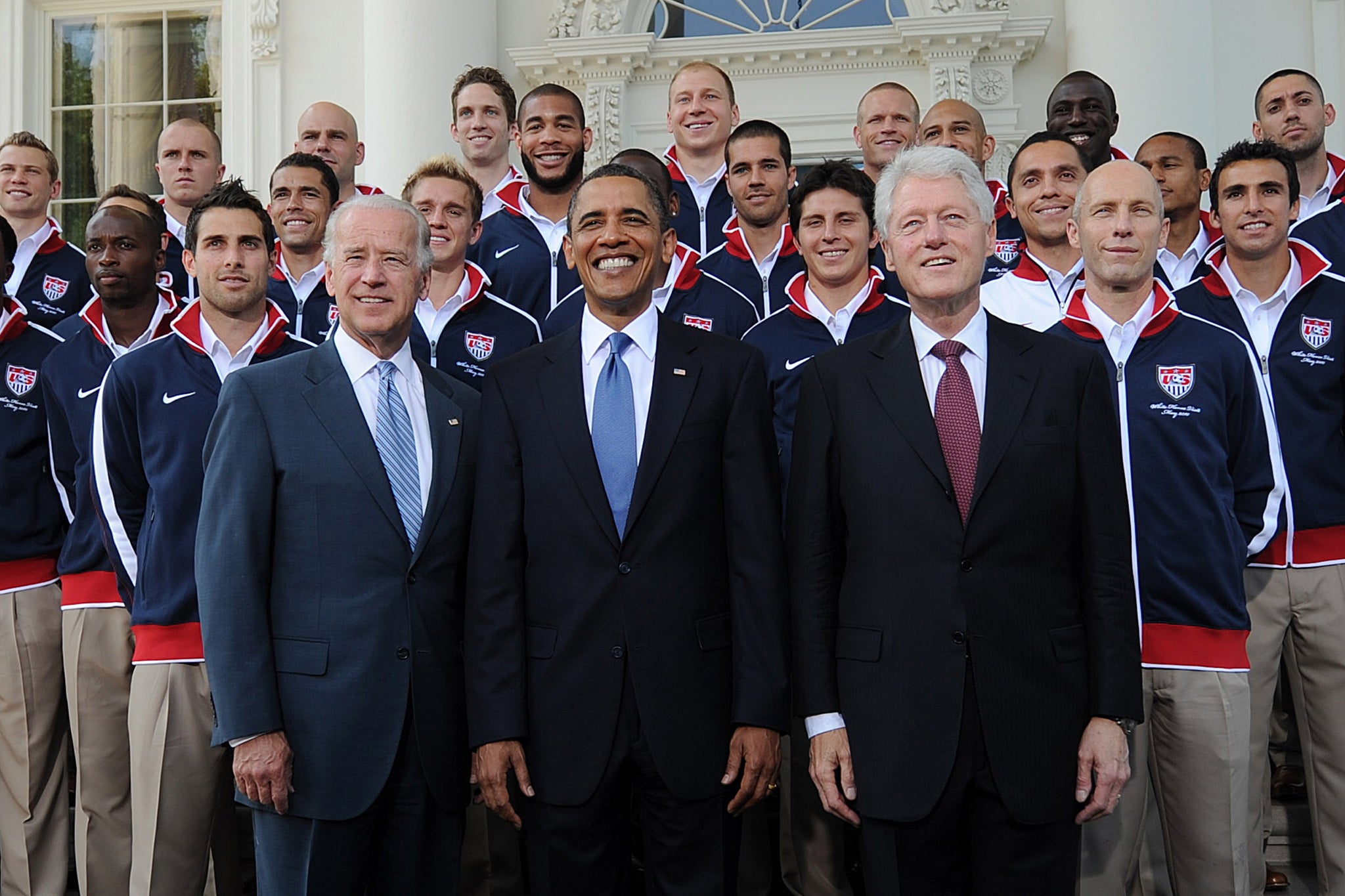 Future president Joe Biden, then-president Barack Obama and former president Bill Clinton at the White House with the US World Cup Soccer Team in May 2010