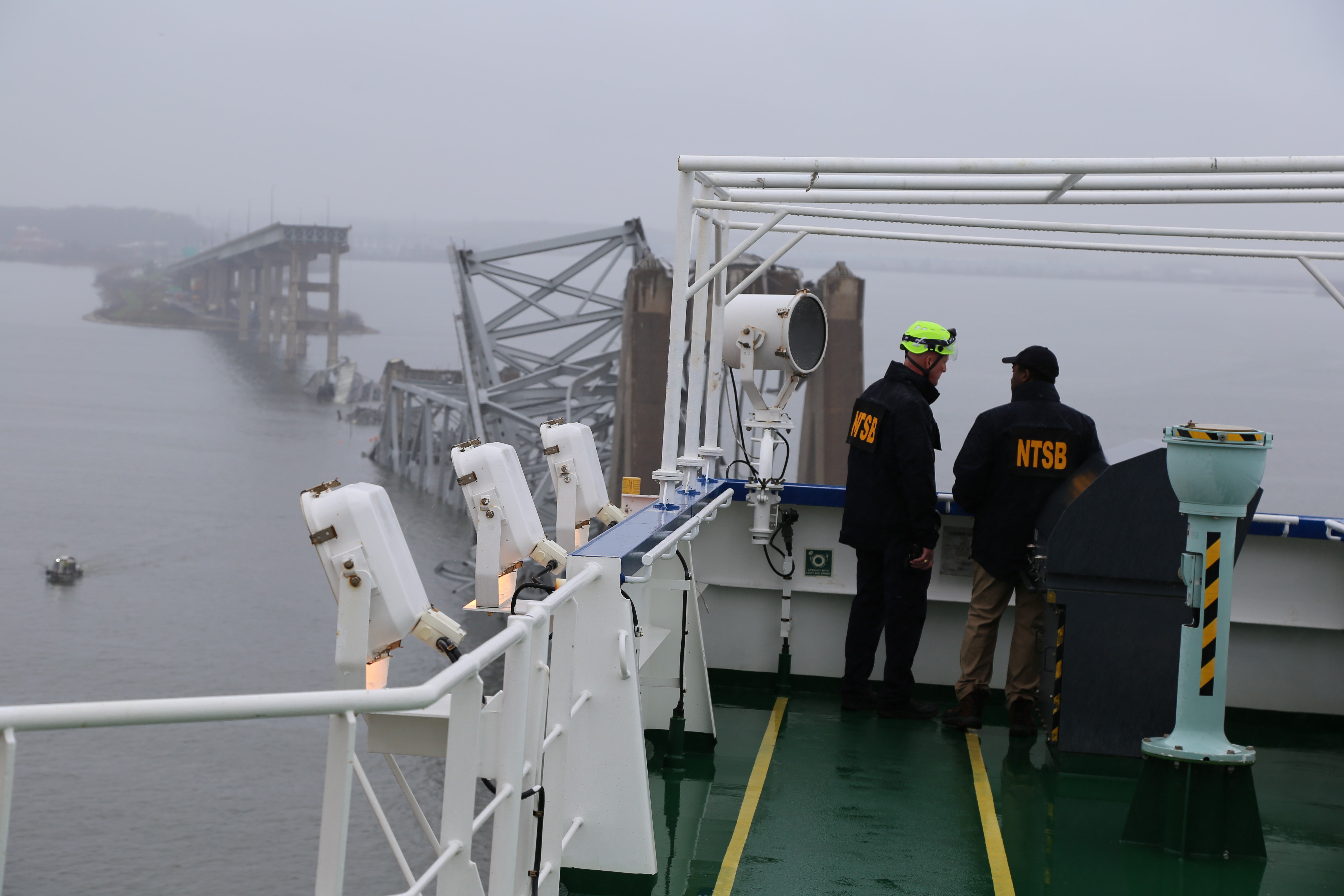 National Transportation Safety Board investigators on the bridge of the cargo vessel Dali , on Tuesday