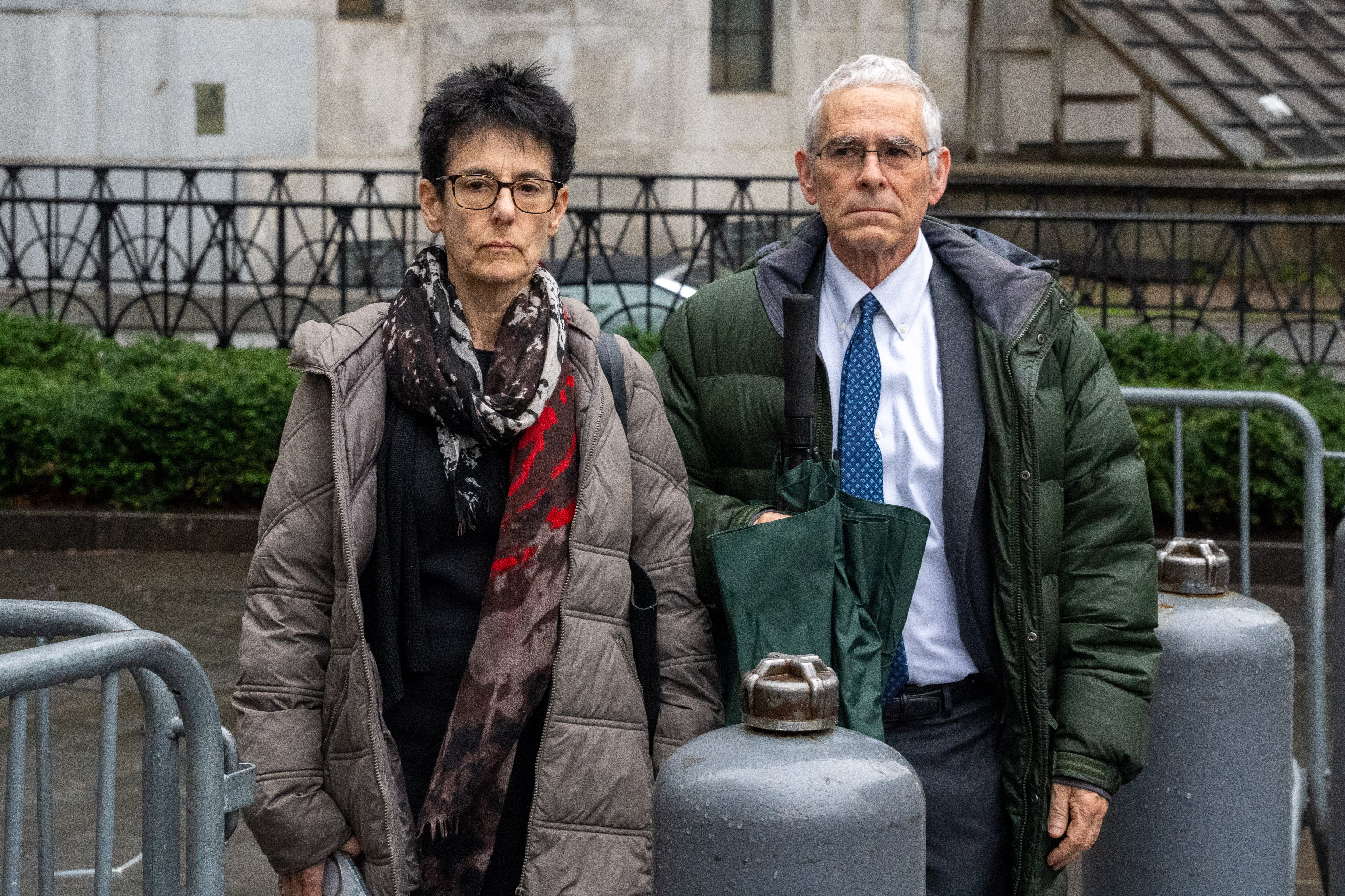 Barbara Fried and Allan Joseph Bankman, parents of FTX Co-Founder Sam Bankman-Fried, arrive at federal court on March 28, 2024 in New York City