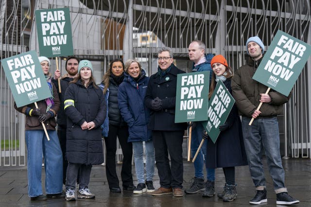 A picket line outside the Scottish Parliament in Edinburgh, as STV journalists took strike action (Jane Barlow/PA)