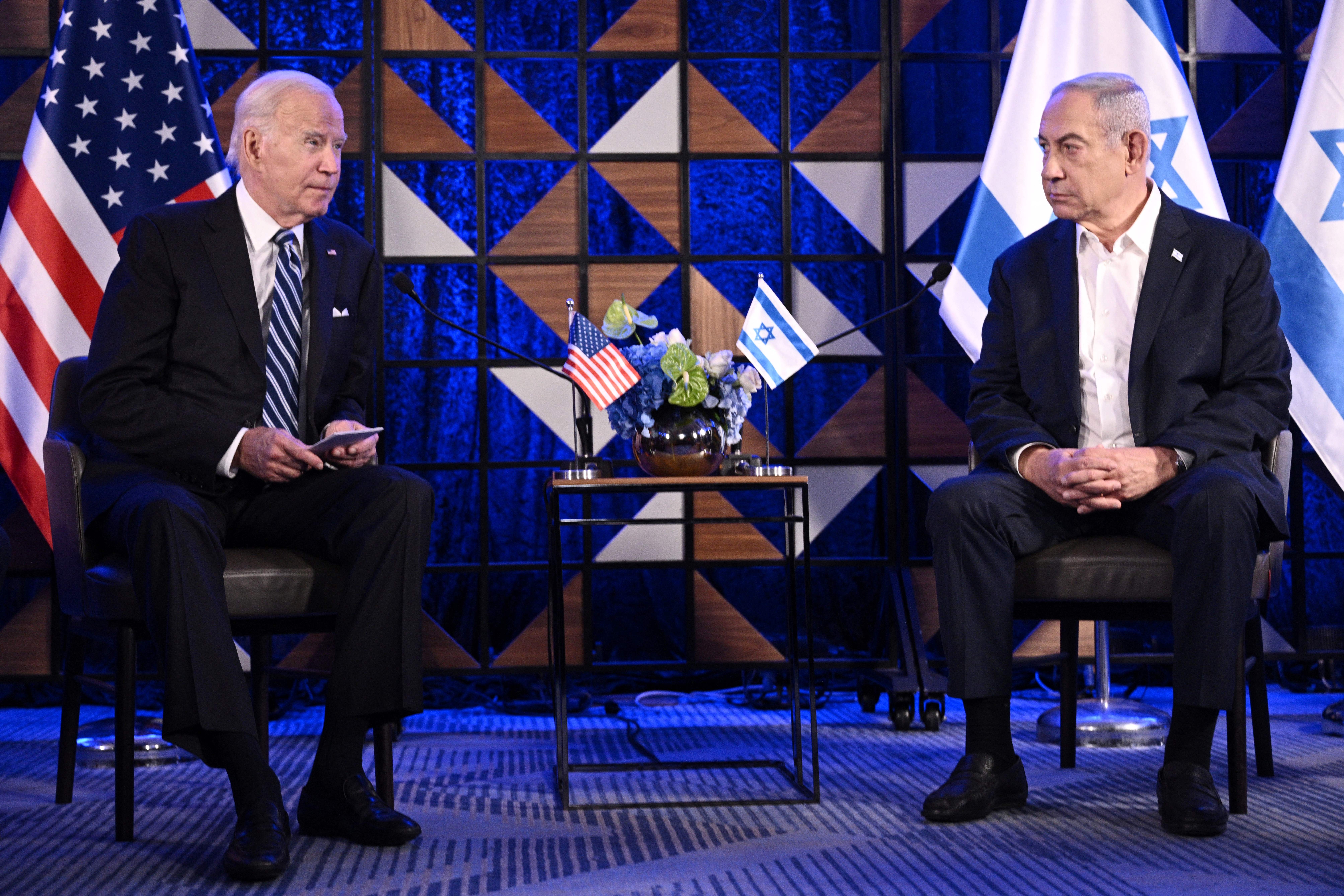 Joe Biden and Benjamin Netanyahu in Tel Aviv in October 2023