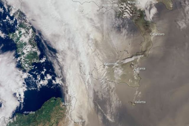 <p>EU monitoring service, Copernicus issued an image from the Sentinel-3 satellite show the dust cloud hovering over southern Italy, Malta, Greece, Libya, and Tunisia</p>