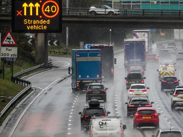 <p>Afternoon rush hour and bank holiday traffic begins to build up on M6 motorway </p>