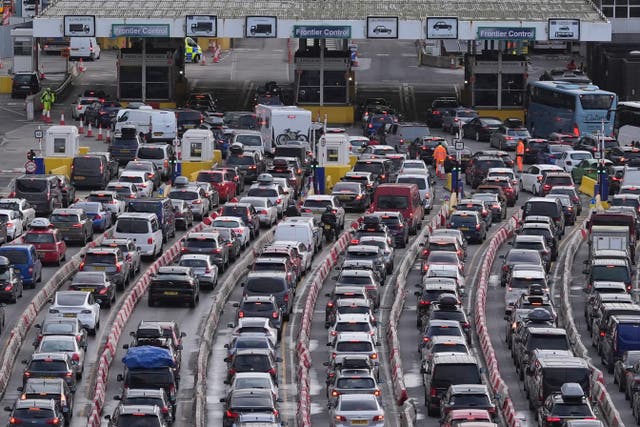 <p>Passengers queue for ferries at the Port of Dover in Kent as the getaway continues for the Easter weekend on Good Friday</p>