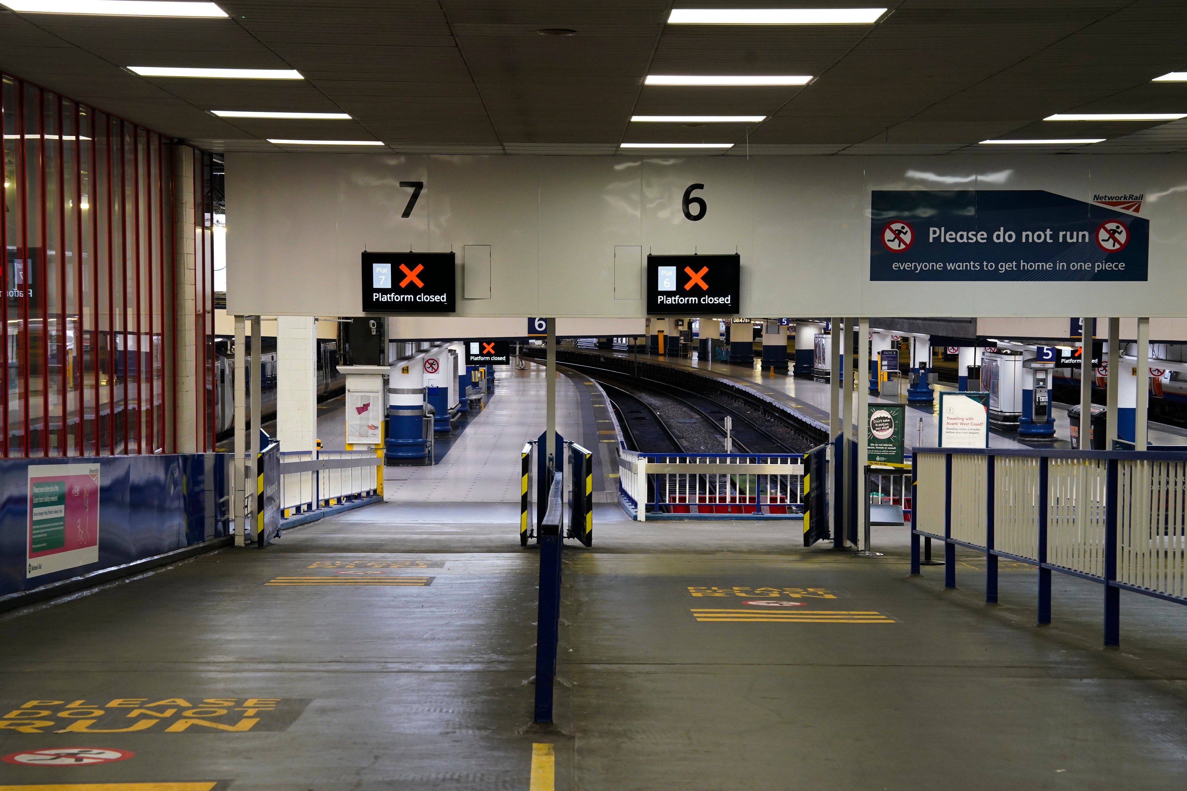 Closed platforms at London's Euston station, as fewer trains depart over the Easter weekend