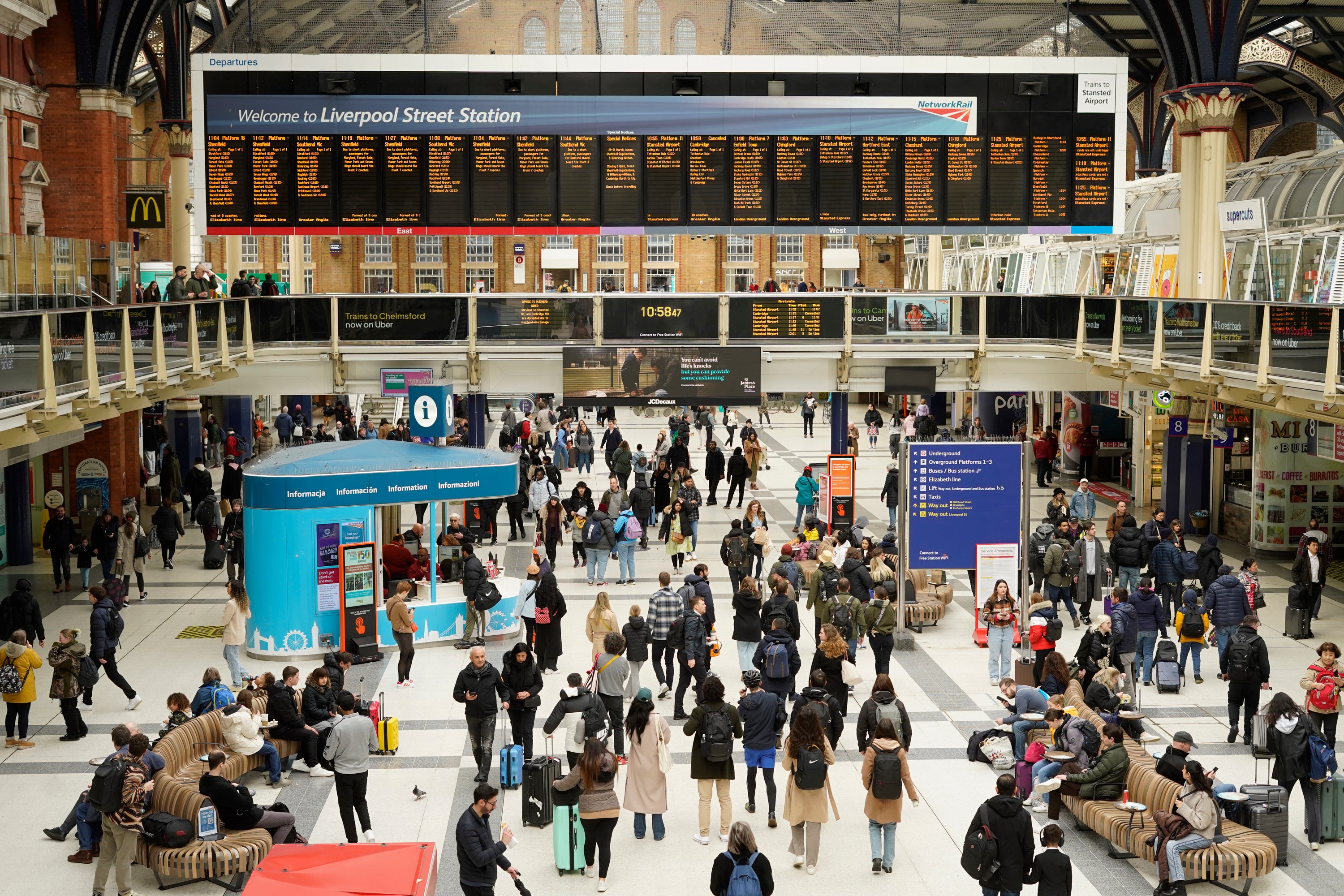 Travellers at Liverpool Street station in London as the getaway continued for the Easter weekend