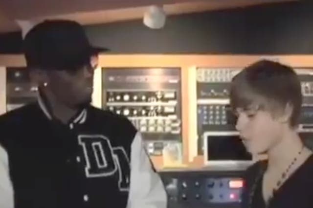 <p>Diddy with Justin Bieber in the recording studio</p>