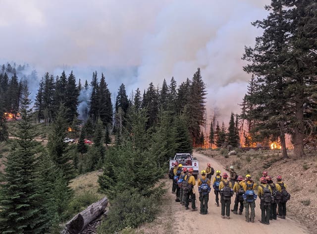 <p>A Washington state wildland firefighting crew in 2021. US Congress has yet to pass legislation to permanently improve the pay and conditions of the workforce </p>