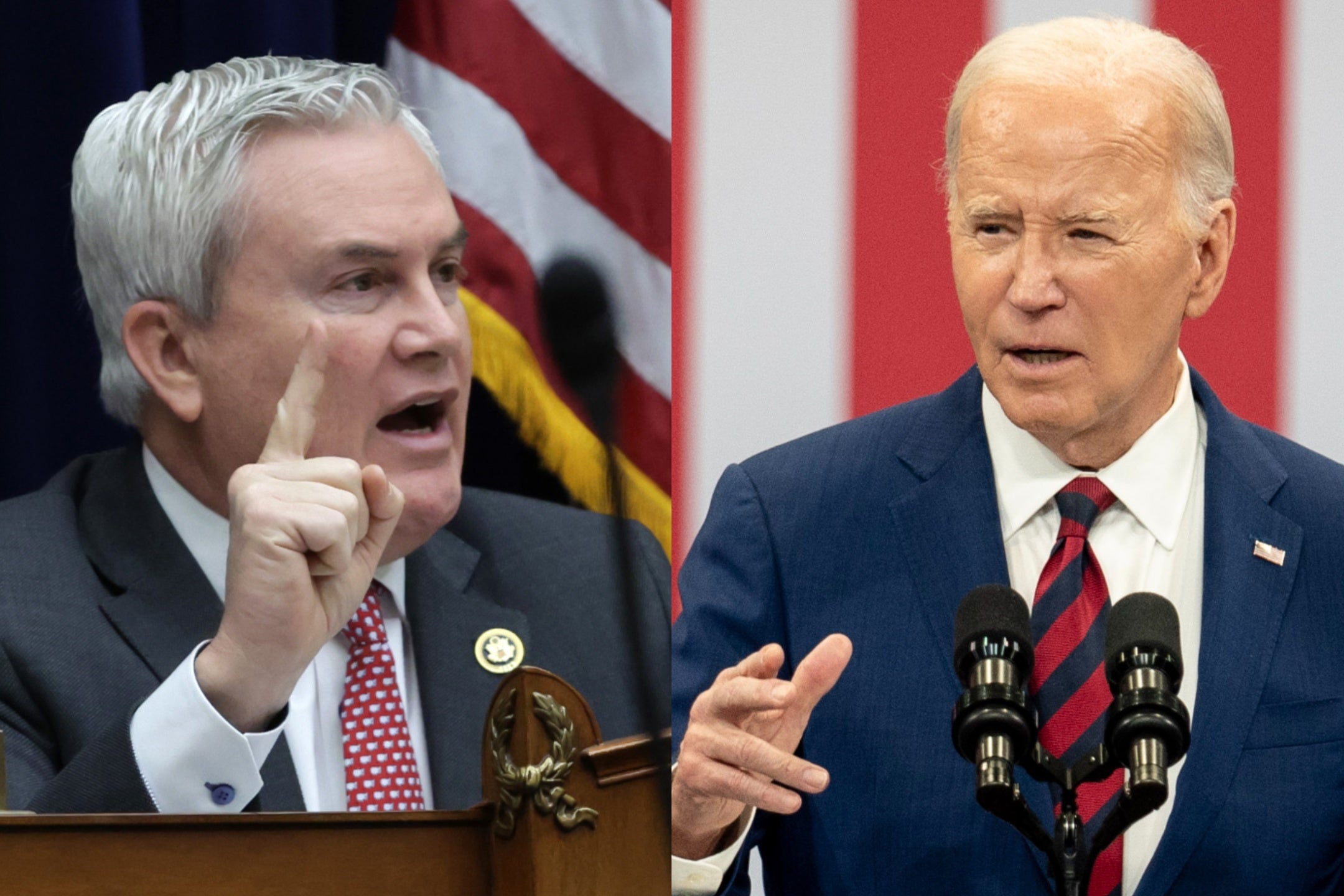 President Joe Biden (right) declined to testify in the House Republican impeachment probe on Monday, after being invited to by James Comer (right)