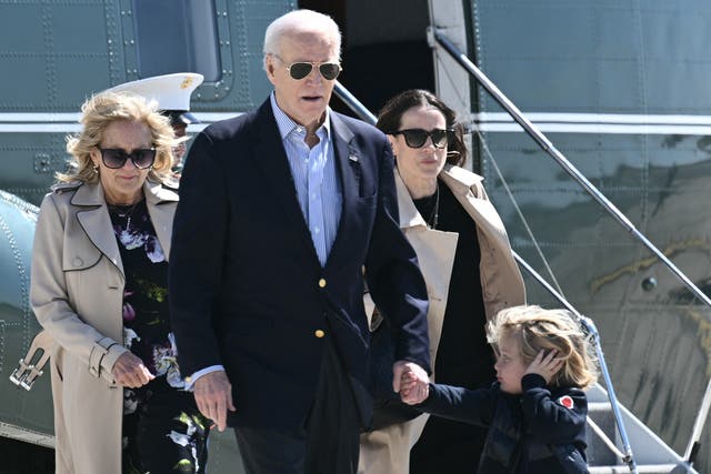 <p>President Joe Biden and his family disembark from Marine One </p>