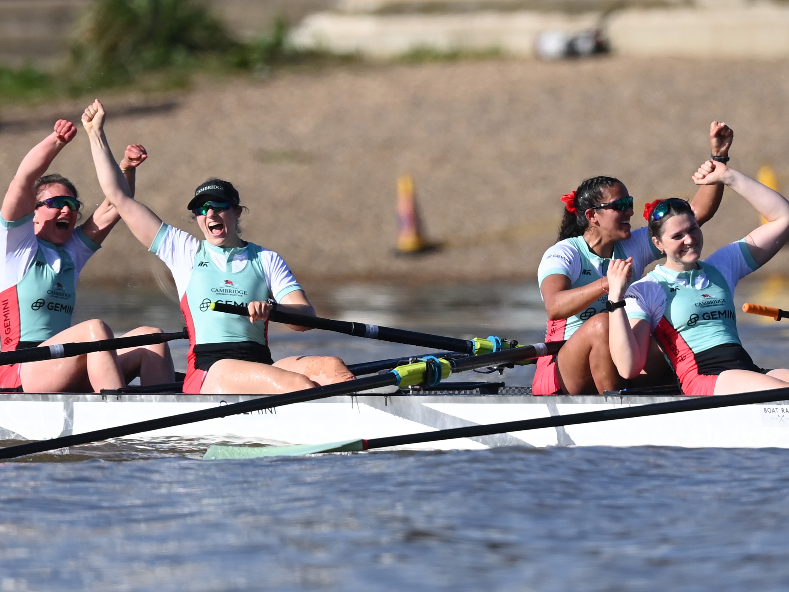 Cambridge University women celebrate a seventh straight Boat Race win