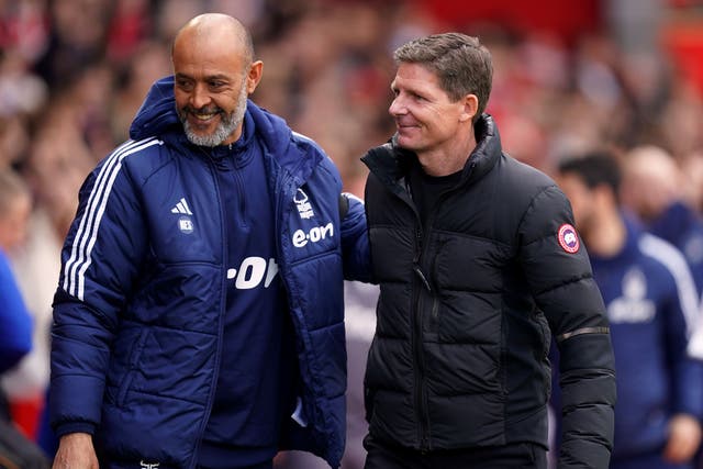 Manager Nuno Espirito Santo, left, hopes Nottingham Forest can build on their draw with Crystal Palace (Mike Egerton/PA)