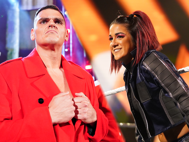 <p>WWE Intercontinental Champion Gunther (left) and women’s title challenger Bayley </p>