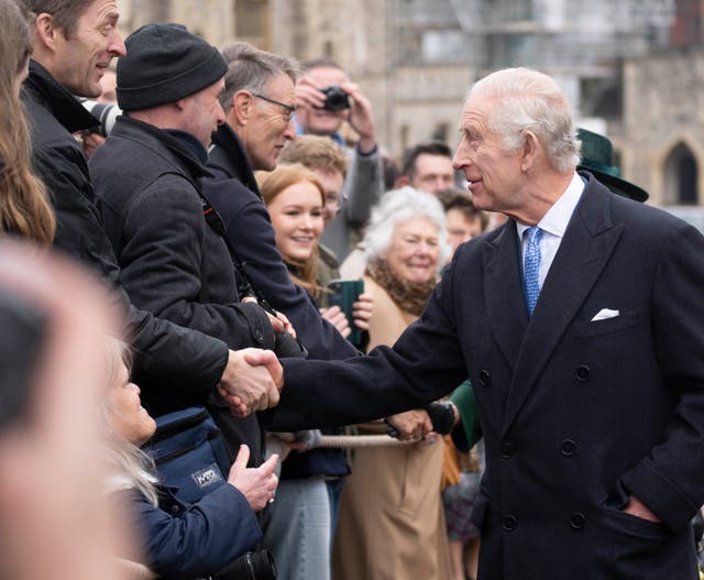 <p>King Charles greets members of the public after the Easter Mattins Service</p>