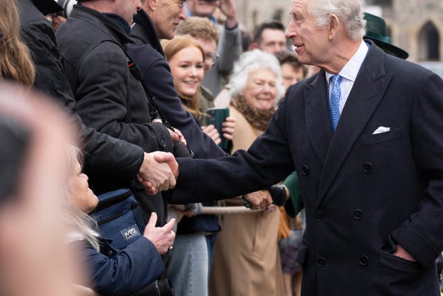 <p>King Charles greets members of the public after the Easter Mattins Service</p>