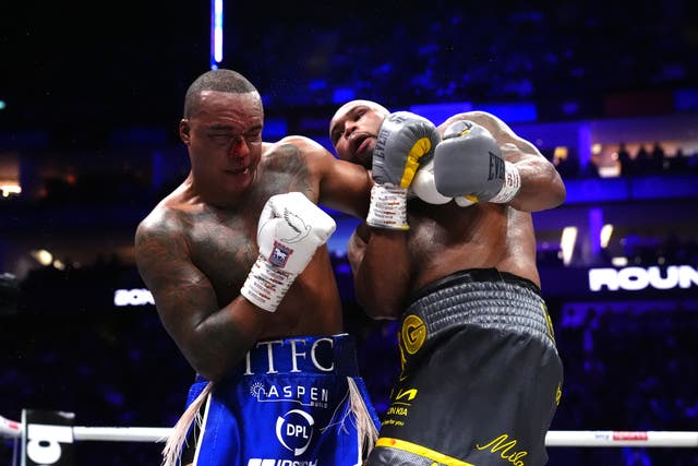 <p>Fabio Wardley (left) and Frazer Clarke produced a contender for fight of the year </p>