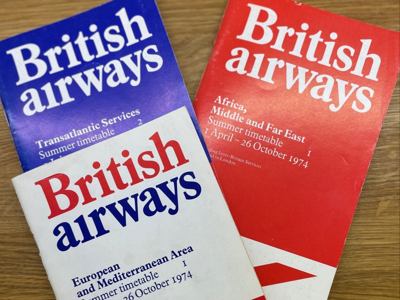 The original British Airways timetables, which began on 1 April 1974