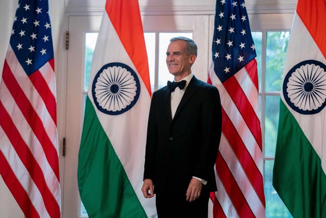 <p>US Ambassador to India Eric Garcetti arrives for an official State Dinner in honor of Narendra Modi, at the White House</p>
