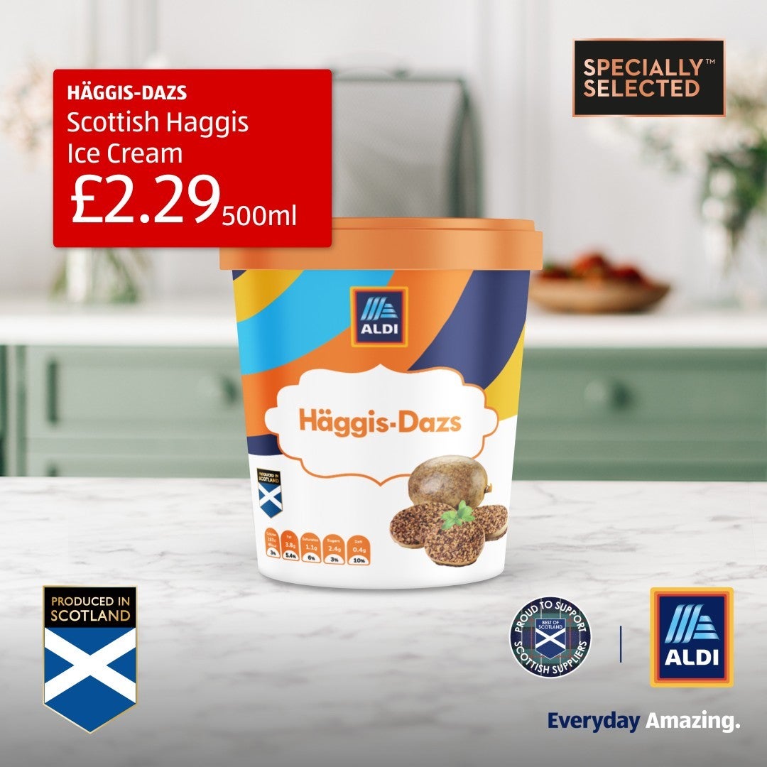 <p>Aldi's unveils haggis ice cream</p>