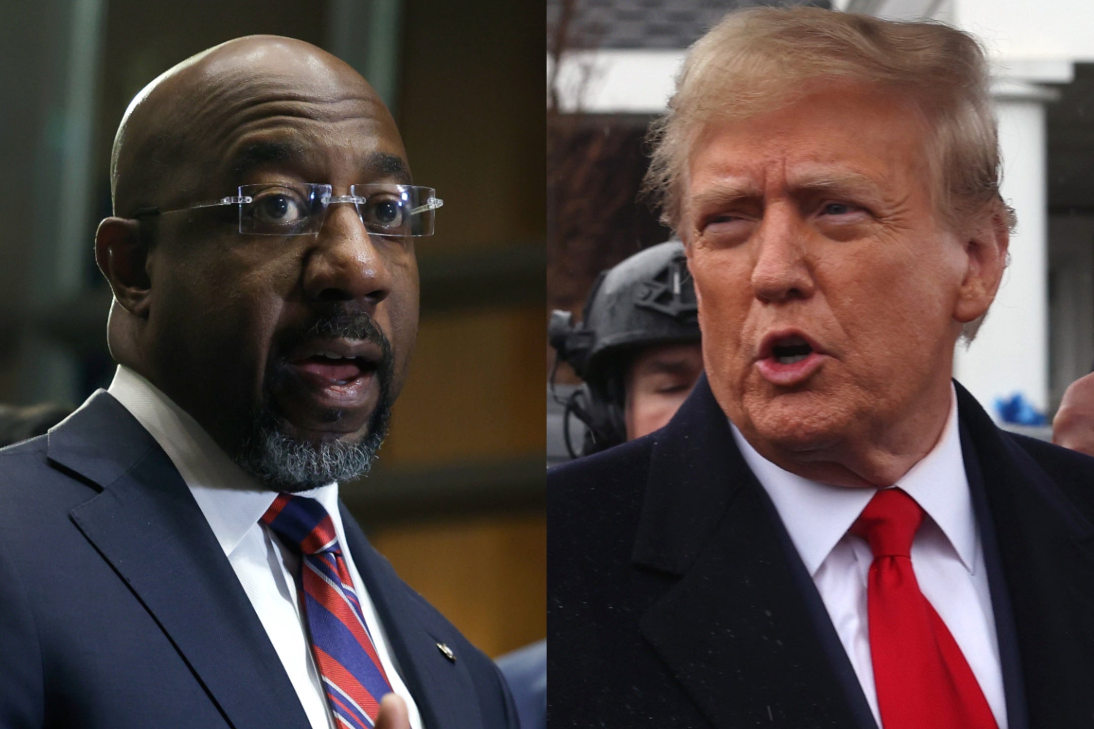 <p>Georgia Democratic Senator Raphael Warnock and former President Donald Trump</p>