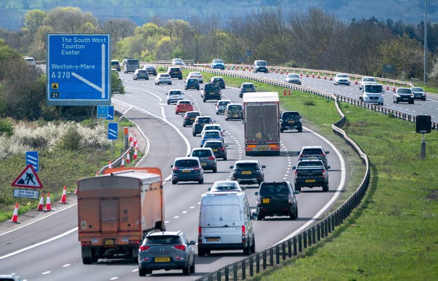 <p>Motorway traffic on the M5 motorway near Weston-super-Mare, Somerset</p>