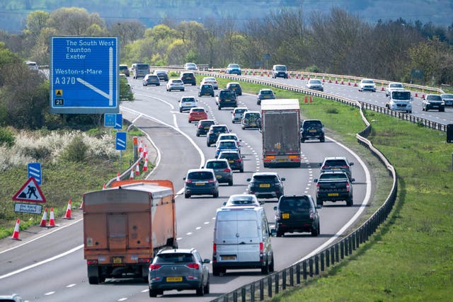 <p>Motorway traffic on the M5 motorway near Weston-super-Mare, Somerset</p>