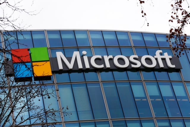 <p>The Microsoft logo is pictured outside their headquarters in Paris, on Jan. 8, 2021</p>
