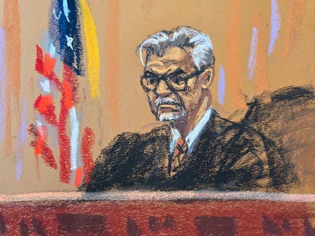 <p>Judge Juan Merchan, shown in a courtroom sketch</p>