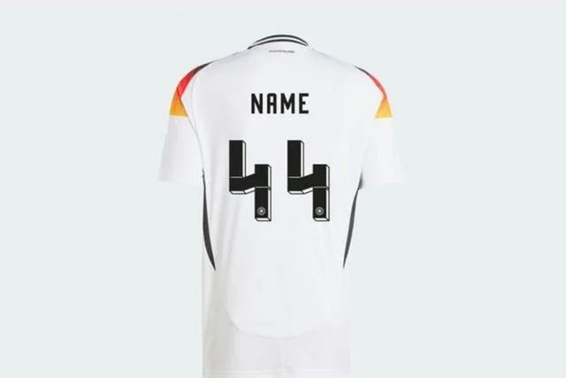 <p>Germany’s number ‘44’ shirt has been compared to the SS ‘lightning bolts’ symbol </p>
